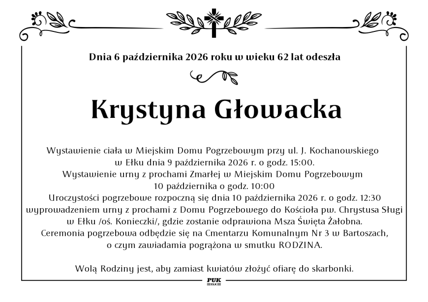 Krystyna Głowacka - nekrolog